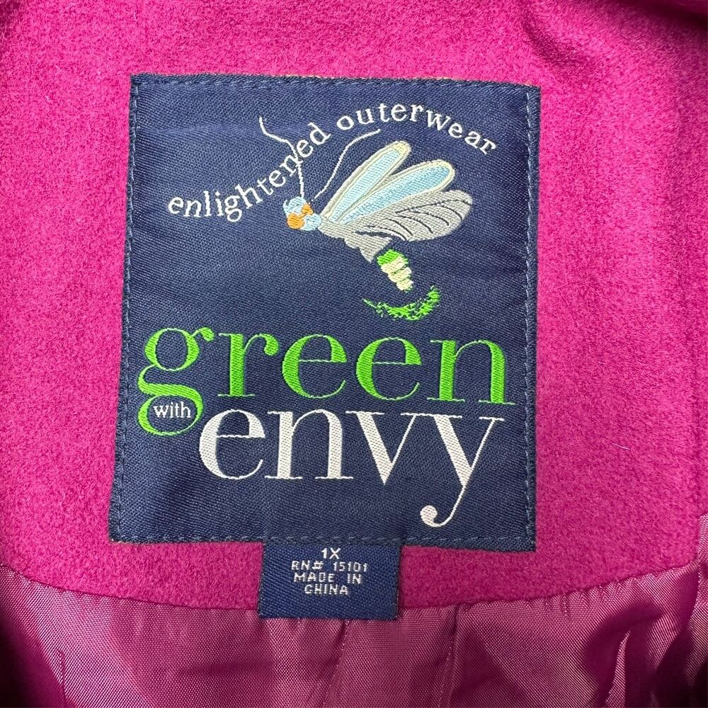 Green‎ With Envy Peacoat 1X Hot Pink Twee Barbiecore Coquette Mod Wool Blend - Picture 3 of 12